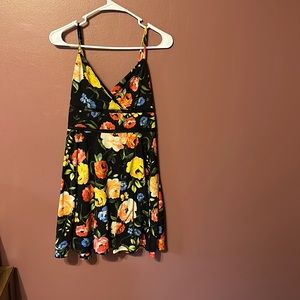 Floral print black dress. Size large. Adjustable straps.